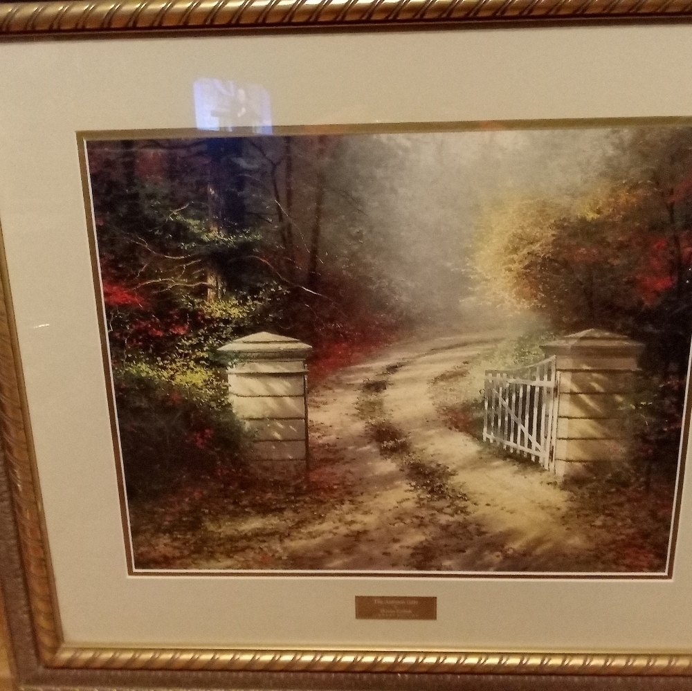 Thomas Kinkade Autumn Gate Library Edition Framed Art Print Vintage Wall Decor - Picture 3 of 12